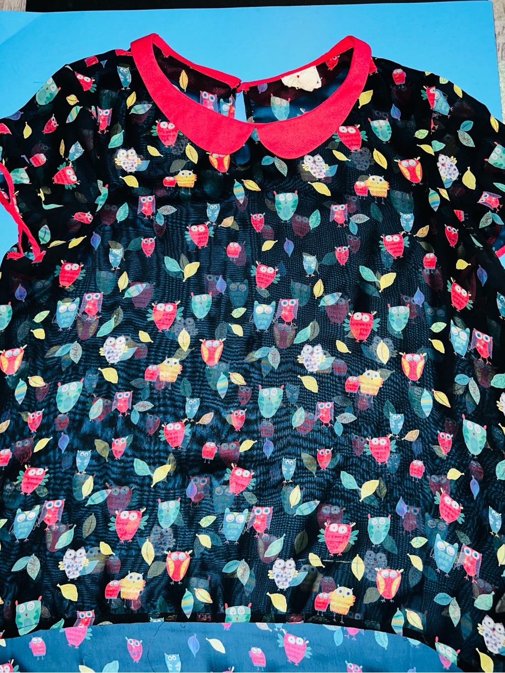One Clothing Owl Print Peter Pan Collar Blouse Size XL
